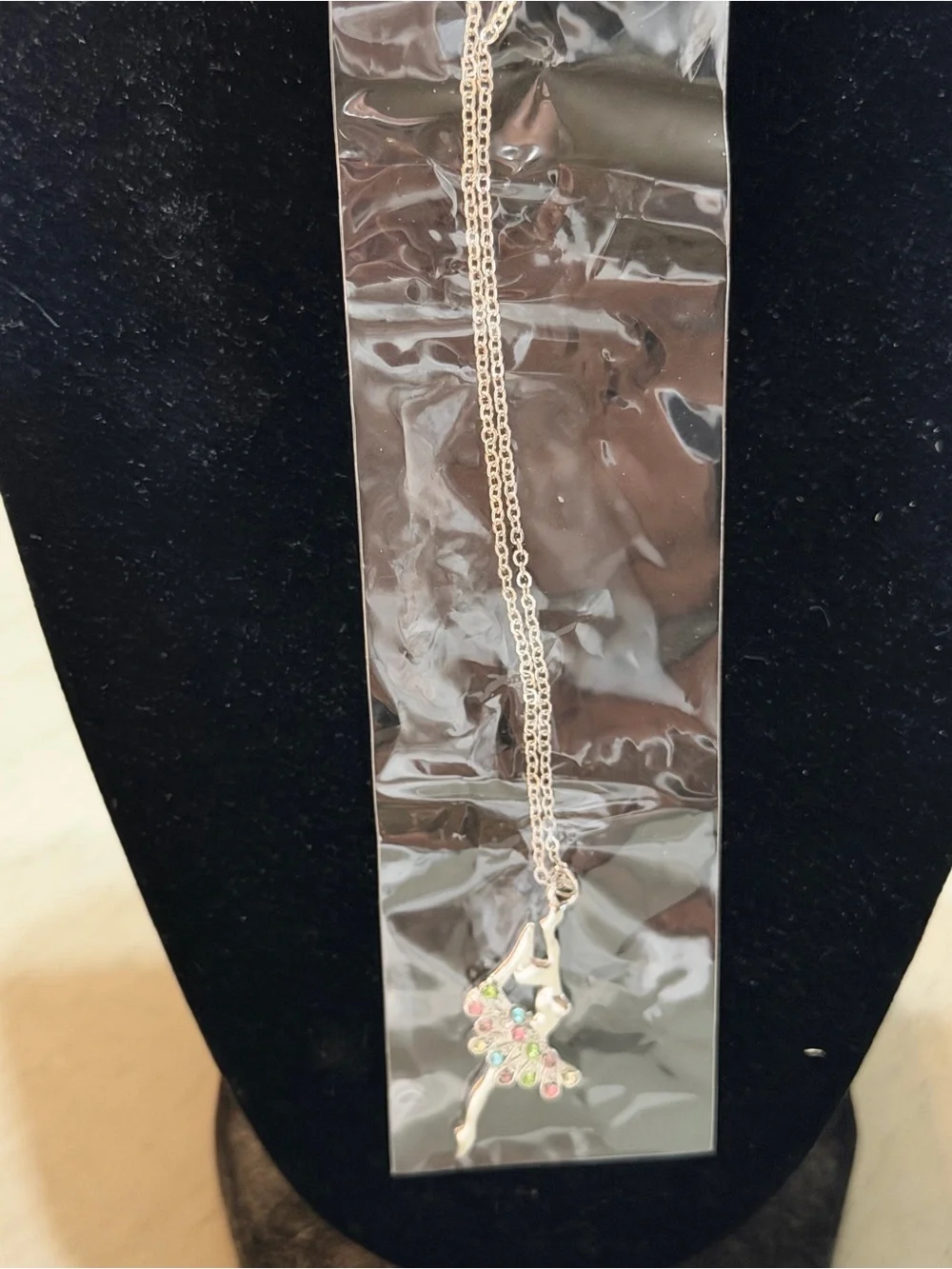 Silver Ballerina Pendant Necklace with Multicolor Crystals Tutu